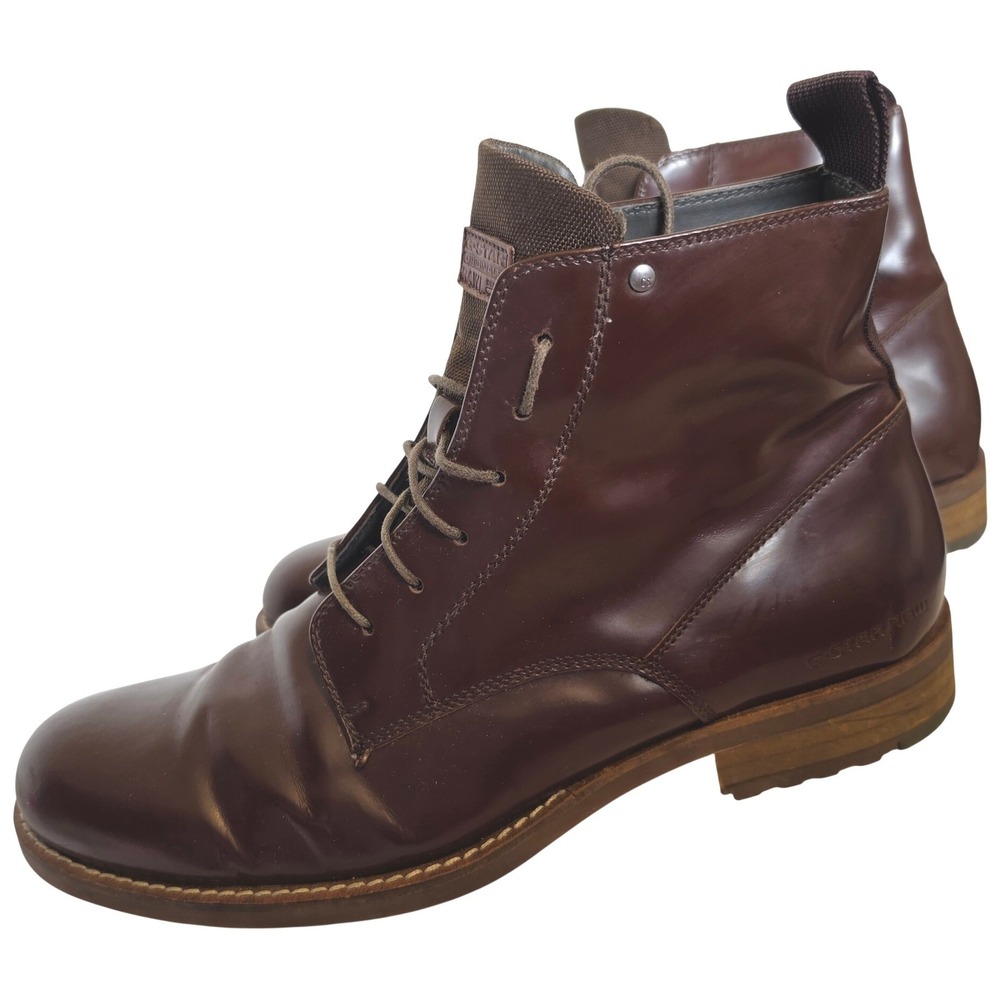 G-Star Raw Cargo Mens Polished Leather Lace Up Boots GS11950/133 Size 10 - Picture 3 of 11